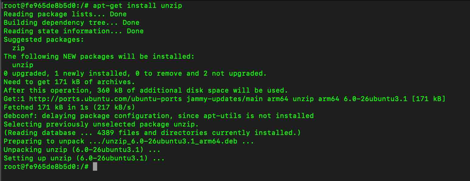 installing unzip on Ubuntu